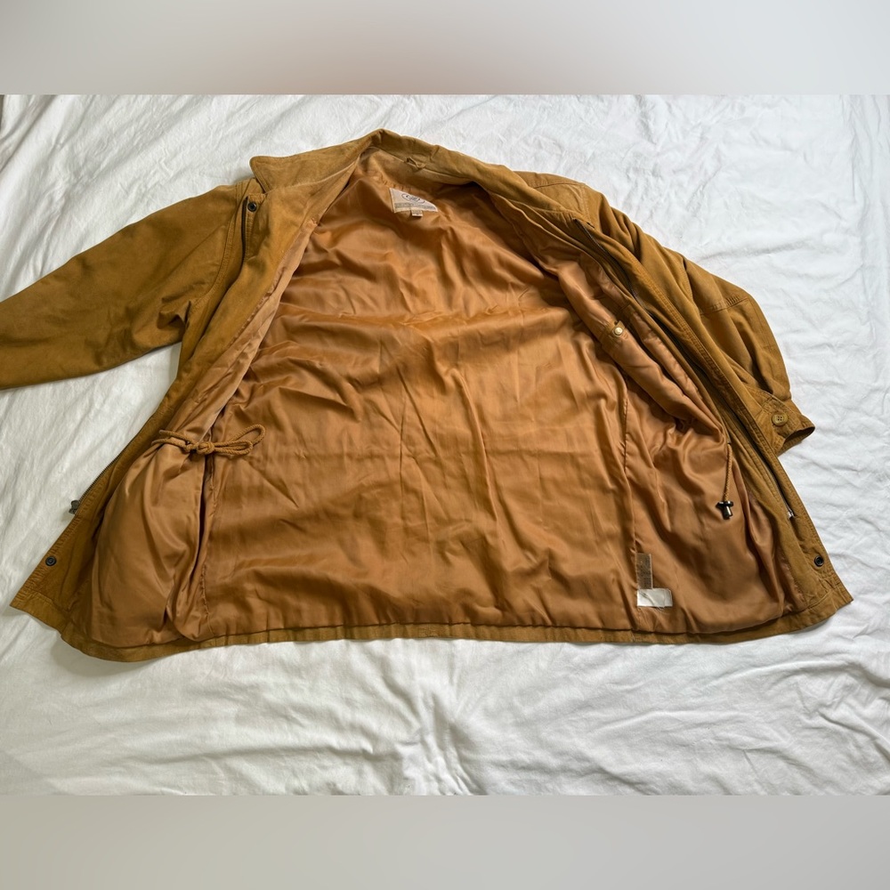 VTG Georgetown Leather Design Tan Suede Safari Jacket S Field Coat 100% Leather - Picture 7 of 14